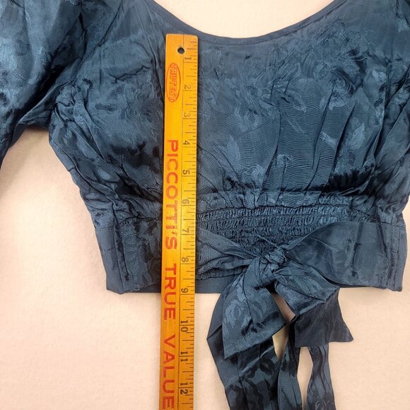 Band Of The Free Deep Teal Floral Jacquard Crossover Long Sleeve Crop Top Small - Picture 9 of 11